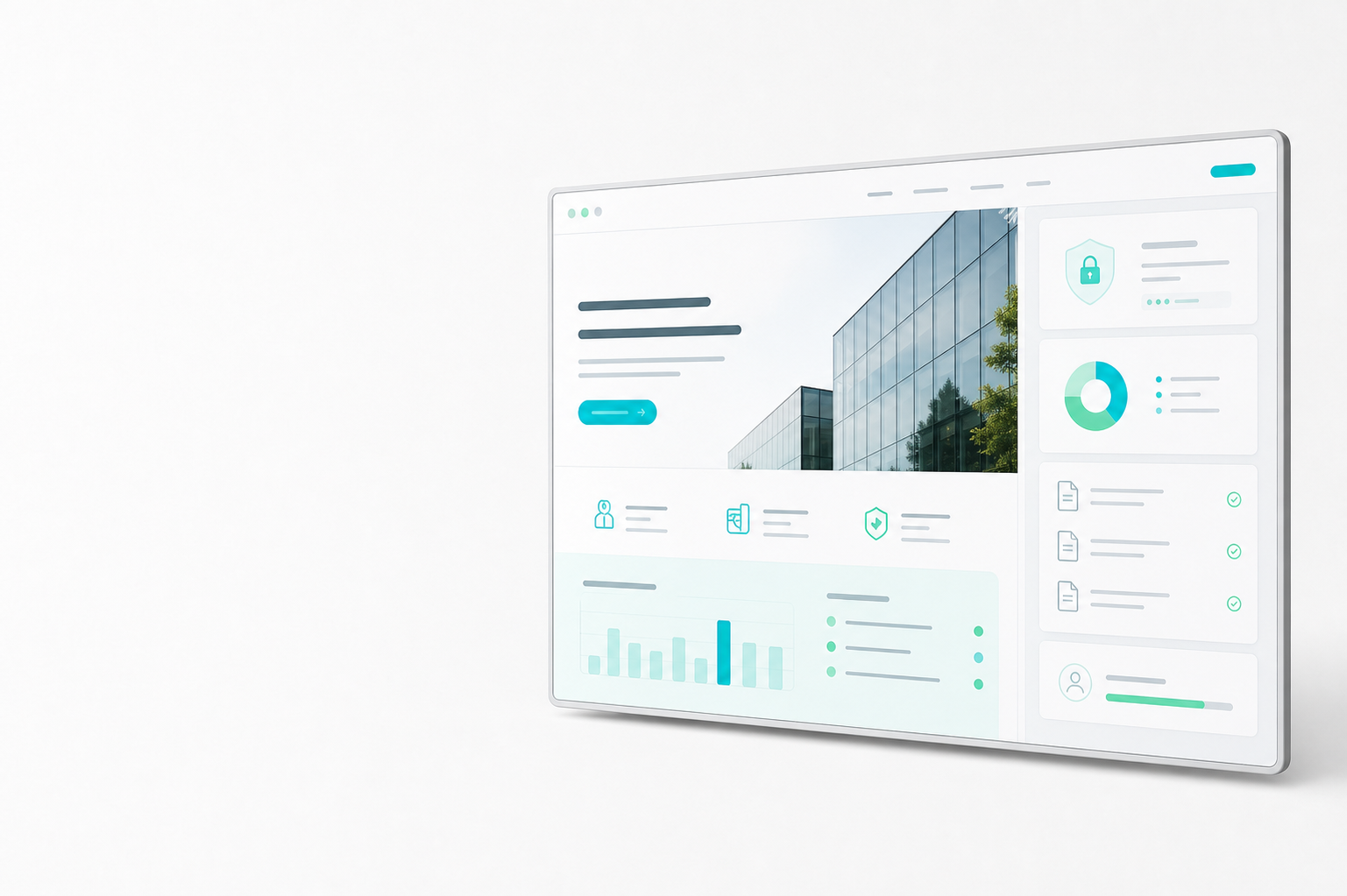 Modern corporate website and secure client portal on a widescreen display